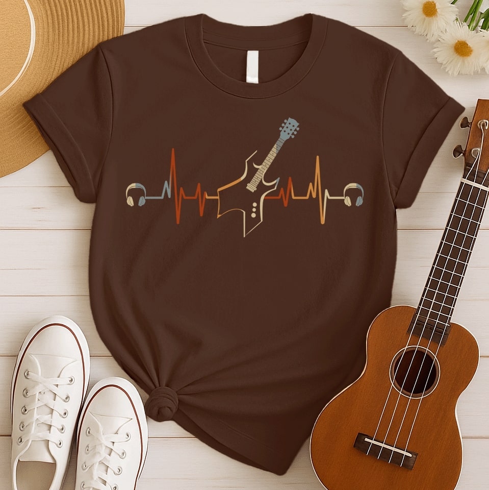 Retro Guitar Heartbeat | Music Fan Tshirt