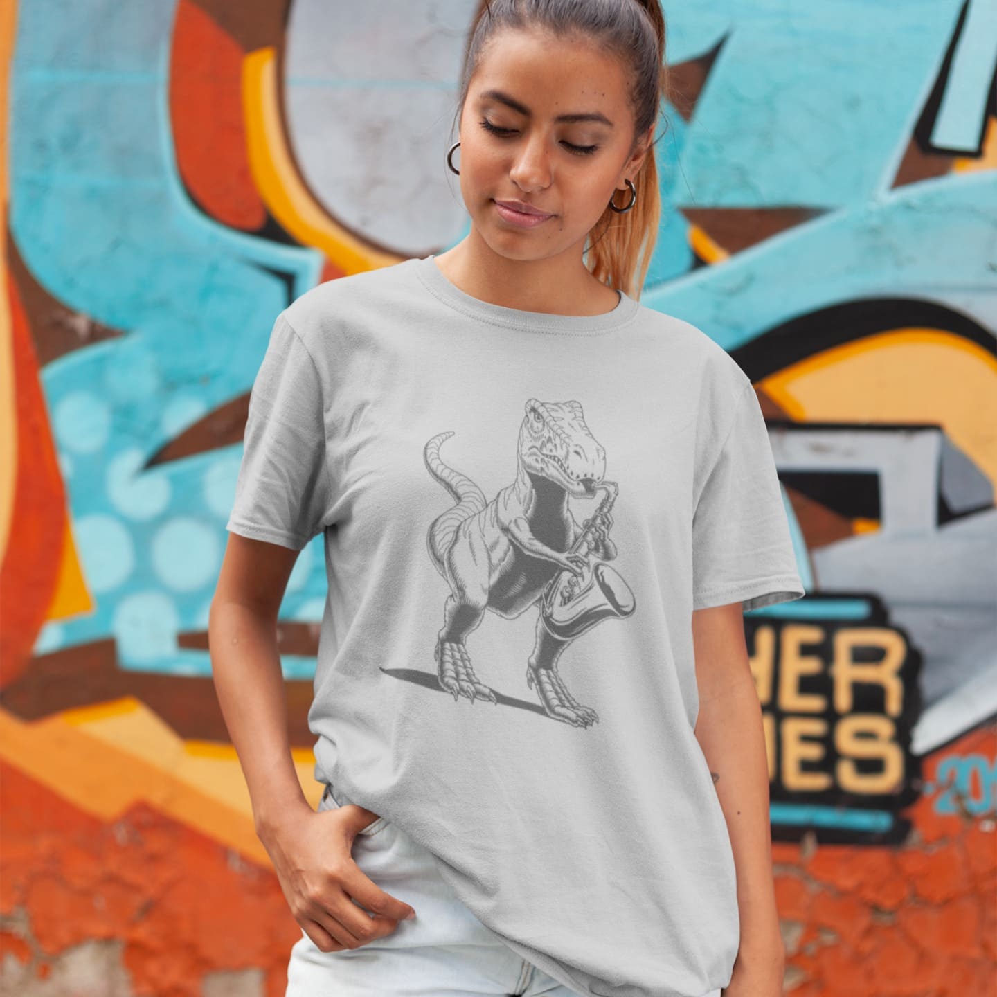 Dino Saxophone Player | Saxophonist Gift Tee