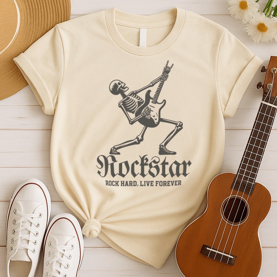 Skeleton Rock Hard | Rockstar Guitar Tshirt