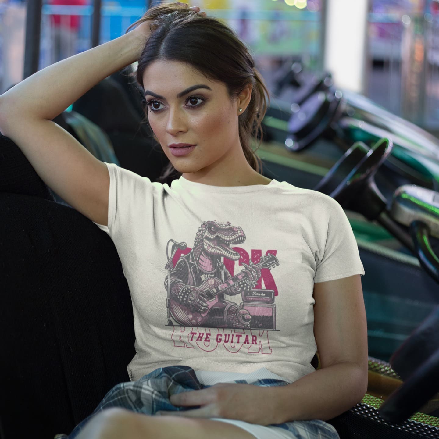 Roaring Dino Guitarist | Rocker Fan Tshirt
