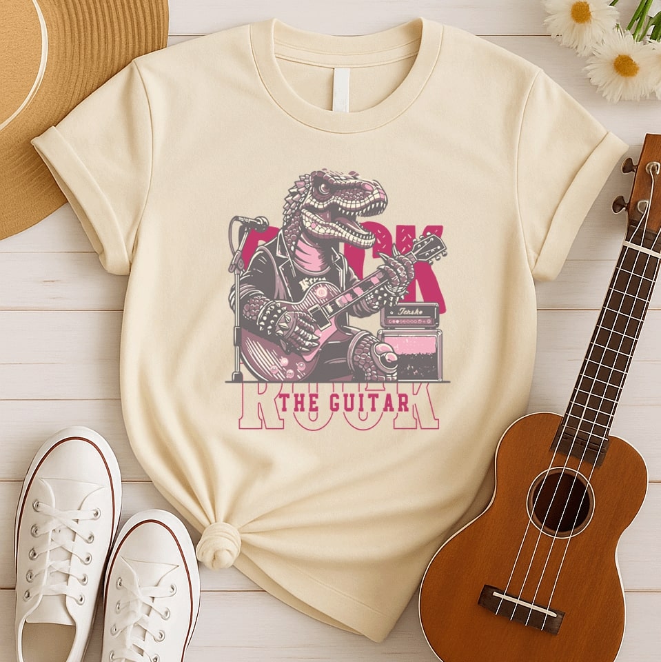 Roaring Dino Guitarist | Rocker Fan Tshirt