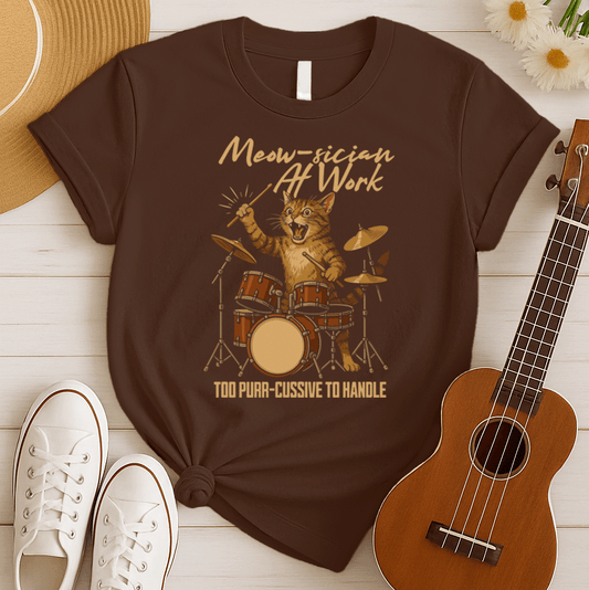 Meow-sician at Work | Funny Cat Drummer Tshirt