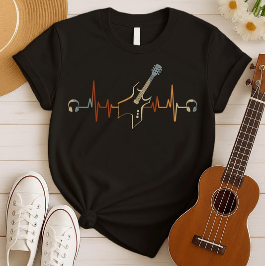 Retro Guitar Heartbeat | Music Fan Tshirt