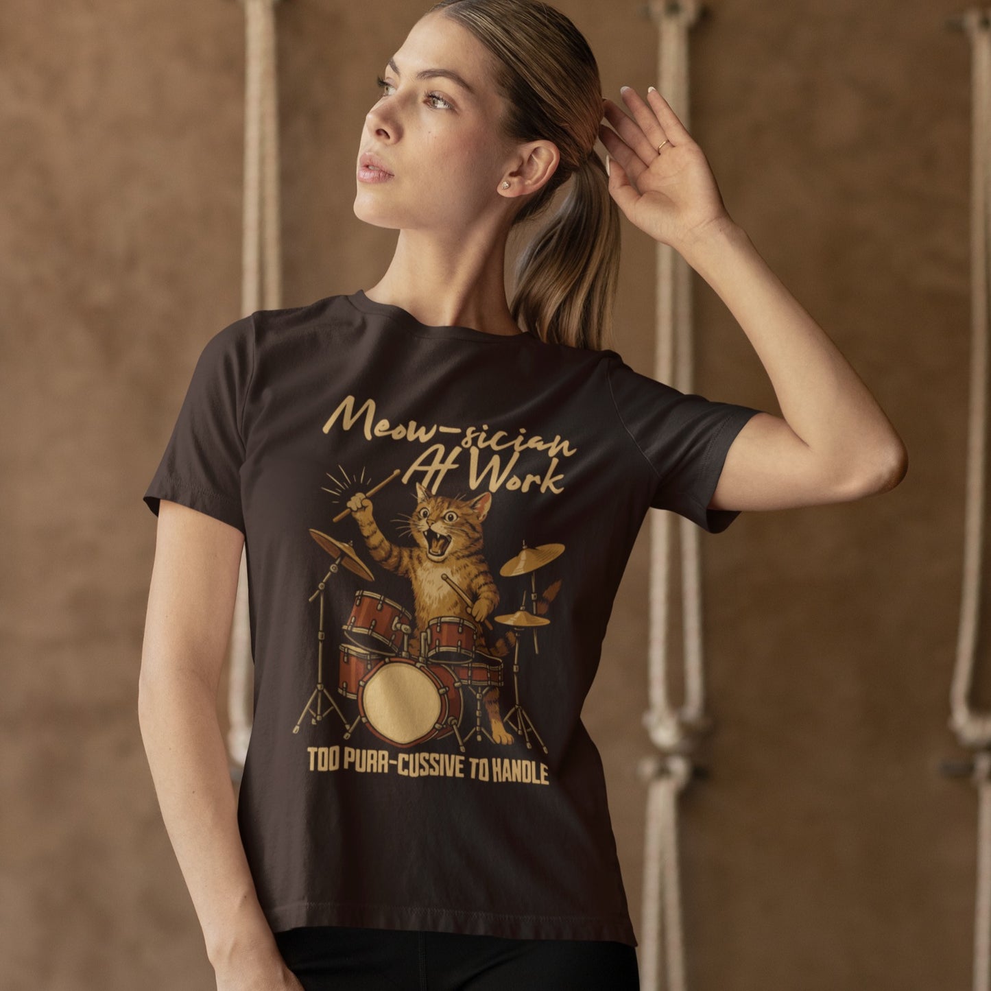 Meow-sician at Work | Funny Cat Drummer Tshirt