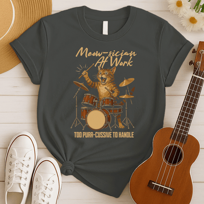 Meow-sician at Work | Funny Cat Drummer Tshirt